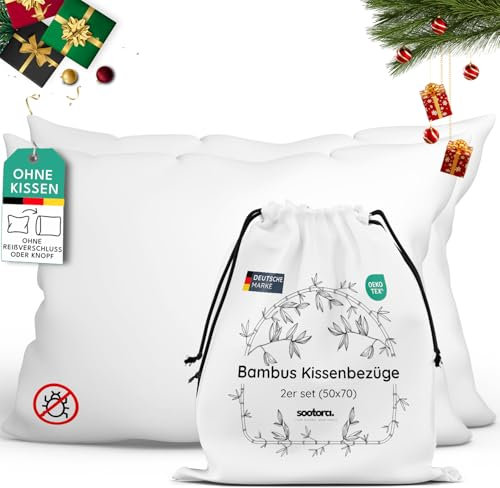 Sootora Bambus Kissenbezug 50x70/75 cm (2er Set), natürlich & weiche Kissenhülle, Akne Kopfkissenbezug, antiallergische Bettwäsche, Haarbruch Kopfkissen 50x75 Bezug