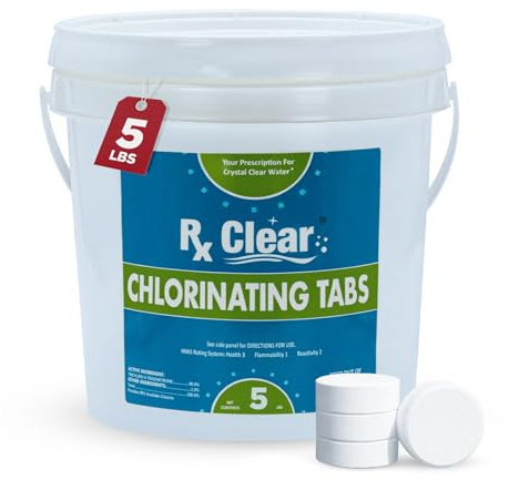 Rx Clear 3 Inch Chlorine Tabs | 5 Pounds | Individual Stabilized Chlorinating Tablets for Sanitizing Swimming Pools | Long Lasting, Slow Dissolving, and UV Protected