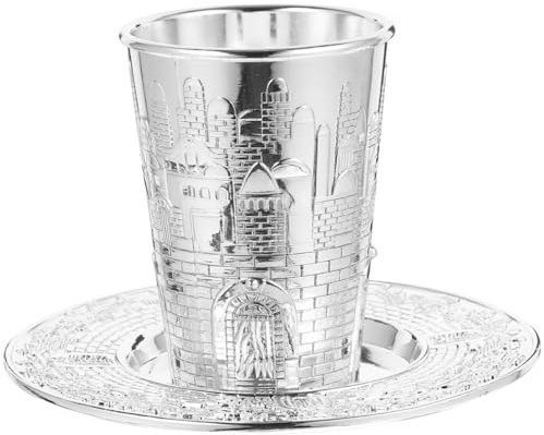 ABOOFAN Kidduschbecher Mit Untertasse Judaica Schabbat-Becher Aus Zinklegierung Für Pessach Havdala Und Feiertage Festlicher Weinbecher Als Geschenkset Für Gastgeber