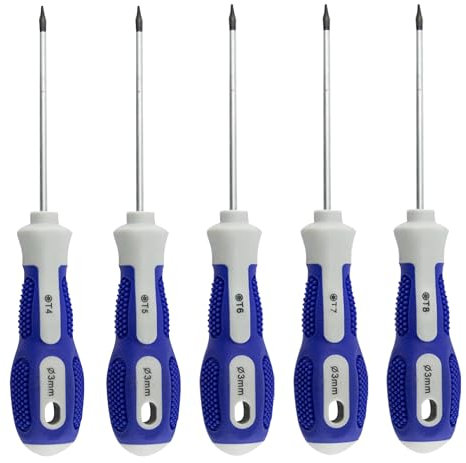 bociloy Magnetisches Torx-Schraubendreher-Set mit komfortablem Griff, Stahl-Torx-Schraubendreher-Set, Reparaturwerkzeug (T4, T5, T6, T7, T8), Blau, 5-teilig