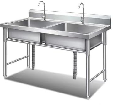 Freistehende Gewerbespüle, Edelstahl-doppelwaschbecken Mit Einfachem Kühlhahn Und Abtropffläche, Außenspüle Für Küchen, Bars Und Restaurants