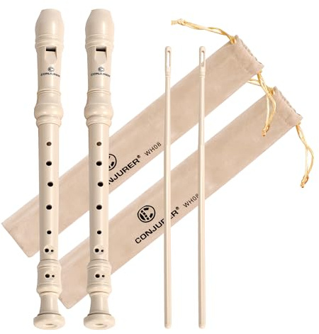 CONJURER Flauto dolce soprano per bambini e studenti, diteggiatura tedesca, 8 fori, flauto soprano in ABS per principianti con asta di pulizia e borsa, beige, confezione da 2