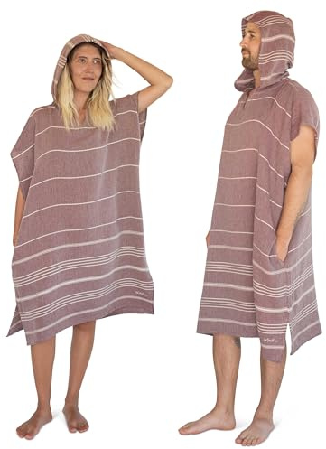 LeStoff Badeponcho - 50% Bio-Baumwolle 50% Hanf - Leicht, Saugstark, Schnelltrocknend, Bio, Strandponcho mit Kapuze, Handtuchponcho, Surf Poncho, Handtuchkleid, Duschponcho, Umziehponcho
