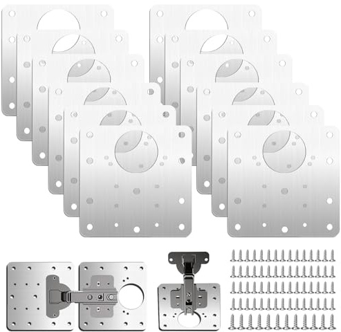 Taoduod 12 Stück Scharnier Reparaturplatte Edelstahl Scharnier Reparatur Kit Reparaturplatten 9 x 9 cm Schrank Scharnier Reparaturplatte Reparaturstück für Seitenscharnierplatte mit 24 Stück Schrauben