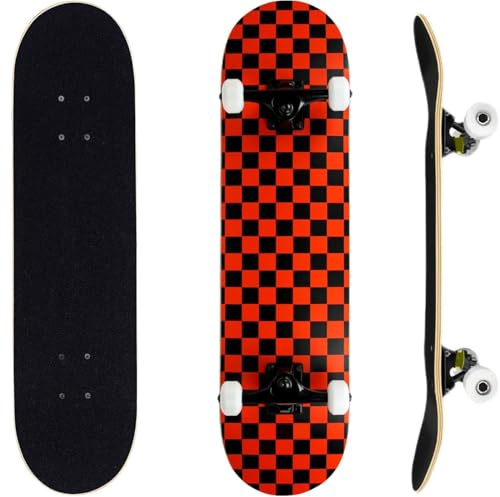 ERNAN Skateboard,Monopatín Completo Profesional de 31 x 8 Pulgadas,7 Capas Monopatín de Madera de Arce con Rodamiento ABEC-7 para Niño Niña/Adulto Principiante. (Black Red)