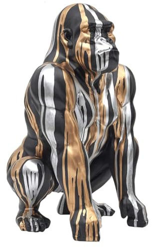 Home Deco Factory, HD0213, Statua di Gorilla Nero con Scorrimento in Oro e Argento, Design Contemporaneo, Resina Resistente, Elegante Punto focale per Interni, H45 cm, Nero/Oro/Argento