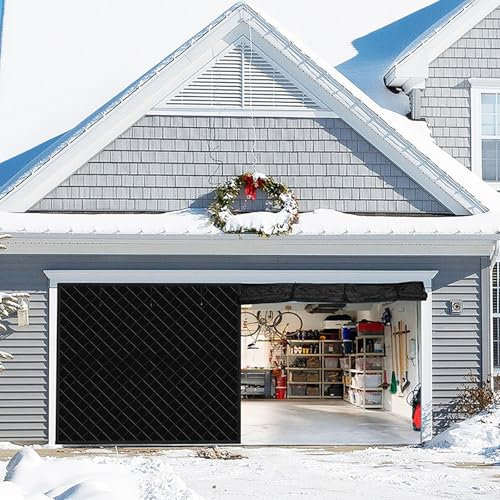 Garage Door Screen for Winter 16 * 7FT garage door insulation kit Upgraded Oxford Cloth Filled garage cover with Thicken Cotton Easy Installation Magnetic Thermal Insulated Door Curtain ,Black