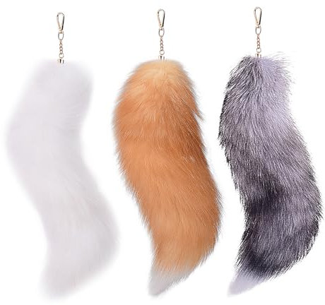 Asudaro Extra Groß Fuchsschwanz Anhänger - 40cm Weiches Fell, Keychain mit Schlüsselring, flaumig und dicht, für Damentaschen und Auto-Schlüsselketten