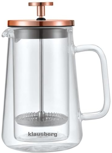Klausberg Teezubereiter Kaffeebereiter French Press 350ml / 3 Tassen, Kaffeepresse Edelstahl filter, Doppelwandige Isolierte Kaffeekanne, Teekanne Deckel in Roségold (KB-7723)