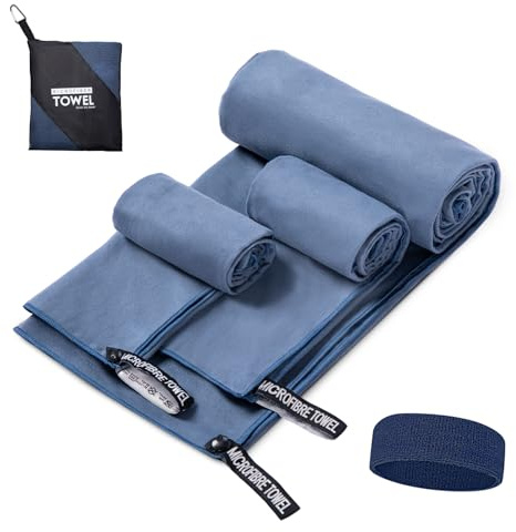 BOULEAWEL Asciugamano da campeggio ad asciugatura rapida, Asciugamano Palestra 3 dimensioni in 1 confezione,Telo Mare Microfibra per campeggio,spiaggia,sport,Viaggi (Blu Navy)
