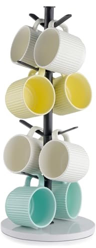 VEVOR Tassenhalter (Baum) mit Marmorsockel, Kaffeetassenhalter mit 8 Haken für die Theke, Tassenständer aus Karbonstahl, Tassenregal für Kaffeebar Küche Heim-Organizer (Mattschwarz)