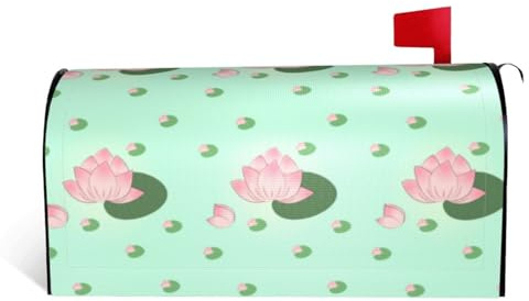 Fiori di loto in attesa di fiorire Si tratta di una copertura per cassetta postale in tessuto impermeabile con una stampa su un lato e un'apertura curva su un lato.