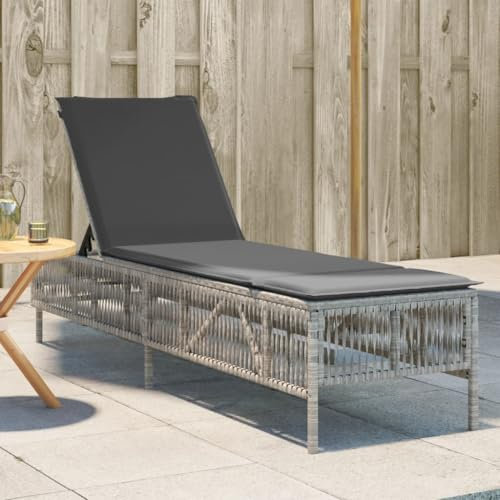 Fasba Sonnenliege Gartenliege Liegestuhl Liege Saunaliege Strandliege mit Auflage Hellgrau Poly Rattan 198 x 55 x 39/52/65/77/88/96 cm