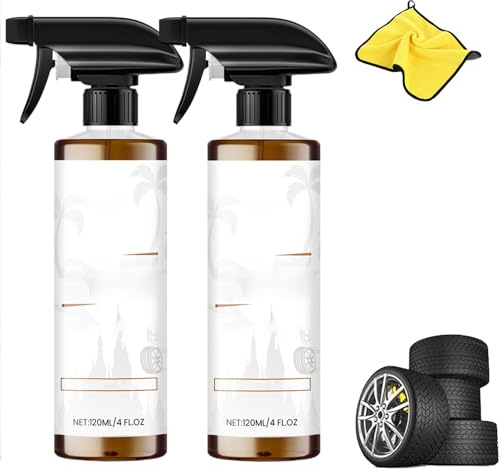 Potente spray detergente per ruote e pneumatici, schiuma bomber per freni e pneumatici, 120 ml, detergente multiuso per esterni, sicuro su tutti i tipi di pneumatici (2 pezzi)