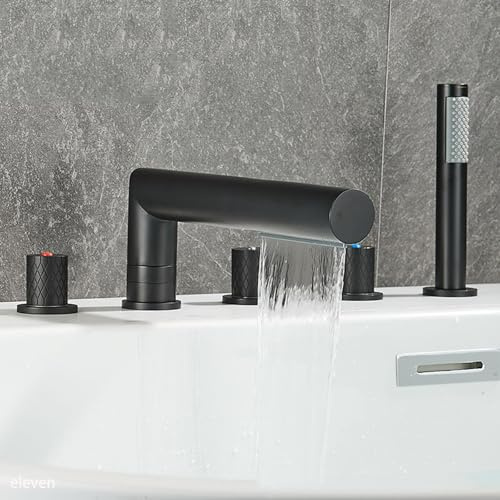 YCVAWEOD Tocchi di Miscelatore a Cascata per Bagno a 360 ° Rotazione a Doppia modalità Mazzo Montare Il Mixer per Doccia da Bagno Rame, Nero LWX