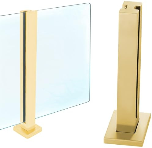Sistema de barandilla de vidrio esmerilado dorado de 90 cm para terrazas, escaleras, balcones, piscinas, jardines y patios, se adapta a paneles de vidrio de 10 a 12 mm