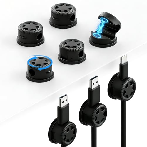 BacJueSin Lot de 8 supports de câbles autocollants et clips de câbles autocollants rotatifs à 360° magnétiques avec tampon adhésif amovible pour la gestion des câbles sur le bureau, le mur et la
