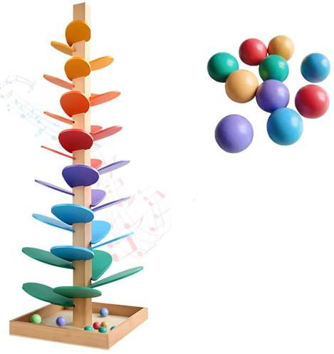 Pengrity 72 cm lerträd, stort, klangtorn trä, kulbana med 10 kulor 6 färgglada nivåer, Montessori kulbana, regnbågsljud träd från 1 år för barn