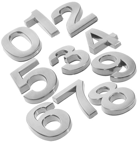 GOOHOCHY 10pcs Self-adhesive 5cm 3d Silver Grey House Numbers for Mailbox Door Apartment Office Address Signs Stick on Reflective Front Number Plaques for Outdoor Use