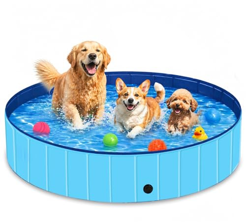 Hundepool Faltbar 160x30cm für Große Hunde, Hundeplanschbecken aus kratzfestem Taffeta, Robuste Hundebadewanne & Bällebad, Keine Pumpe benötigt, Tragbares Schwimmbecken zur Abkühlung (XL-160×30cm)