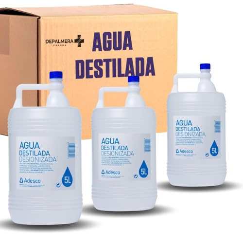 DEPALMERA PHARMA - Agua Destilada Desionizada 15 litros para Vehículos Plancha de Vapor Tatuaje Purificada CPAP Autoclave Batería Limpieza Laboratorio Plantas, 3 Garrafas de 5 litros (15 litros)