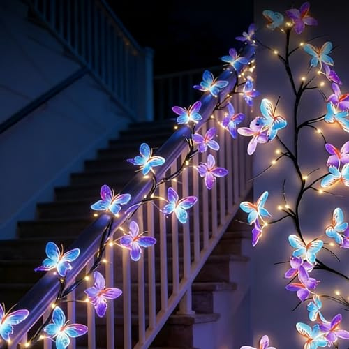 Romantic Butterfly Vine LED Lights, 160cm 36LED USB Powered 8 Modes Warm White Fairy Light with Remote Timer Dimmable Willow Vine Floral Bedroom Home Spring Décor (Butterfly)