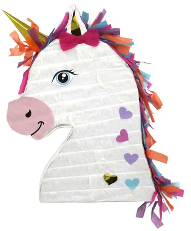 Pinata Einhorn Kopf Weiß/Bunt | 42x30,5x7.5cm