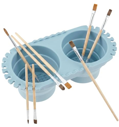 Collapsible Paint Brush Rinser & Cleaner, Silicone Foldable Paint Brush Washer Water Pot with Brushes Holder Organizer for Watercolor, Acrylic, Oil Painting, Portable Artists Outdoor Art Tool