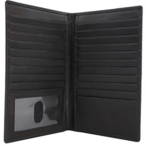 ag wallets Genuine Leather Mens Long ID 19 Credit Card Security Wallet Black (RFID_Black)