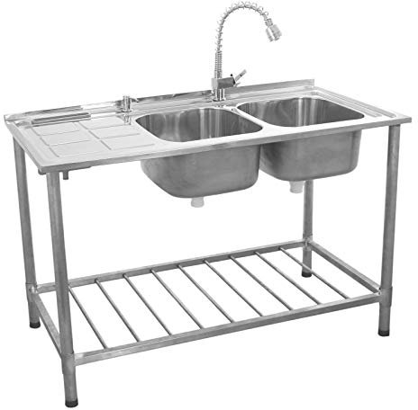 Kukoo Spültisch Gastrospüle Abwaschbecken Spüle Abtropffläche Links 79cm (H) x 120cm (B) Gratis Zubehör