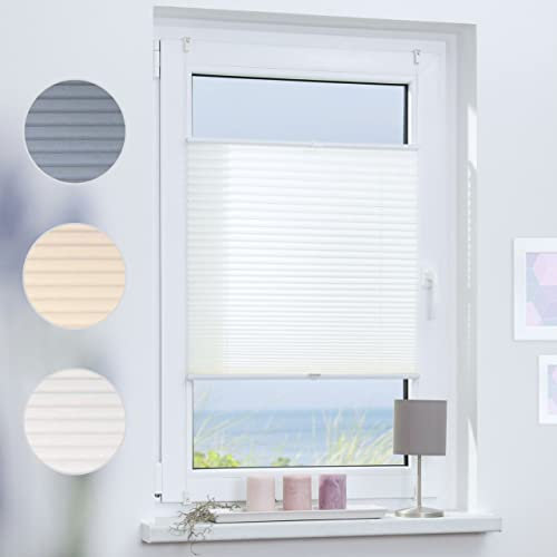 TEKONA Plissee Faltrollo Jalousie Rollo Ohne Bohren Klemmfix Easyfix Fenster Tür - Creme, 80 cm x 130 cm (B x L)