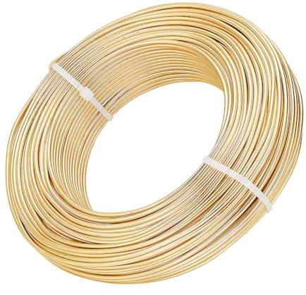 BENECREAT 12 Gauge (2mm) Aluminiumdraht 180 Fuß (55m) Biegbarer Metallskulpturdraht für Bonsai-Bäume, Blumen, Kunsthandwerk, Champagnergelb