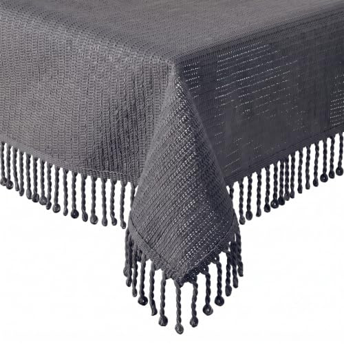 Tischdecke Outdoor Wetterfest - Gartentischdecke Rechteckig 130x220 cm Grau | Rutschfest & UV-Beständig in 7 Farben mit Fransen - Weichschaum PVC Tischdecke Abwaschbar & Waschbar bei 30°C