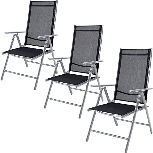 Casaria® Gartenstühle 3er Set Hochlehner Klappbar 8-Fach Verstellbar Camping Stuhl Aluminium Wetterfest Klappstuhl 120kg Belastbarkeit Garten Balkon