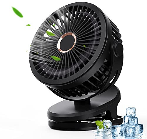 JOPHEK Ventilatore USB, 5000mAh Ventilatore Portatile 4 Velocità Ventilatore da Tavolo Mini Ventilatore Ventilatore Piccolo Rotazione di 360 ° - per Passeggino/Viaggio/Campeggio/Casa/Ufficio (Nero)