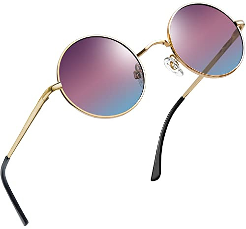 Joopin Lunettes de Soleil Teintées pour Homme et Femme Lunette Solaire Ronde Steampunk Hippie Vintage Mode Or Marron Bleu