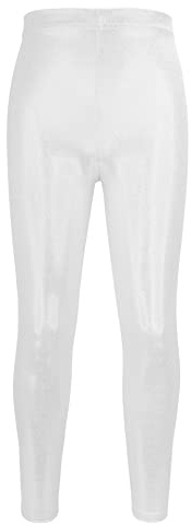NewL Enfants Filles Pantalon de Danse Gymnastique Shiny Metallic Dance Leggings Skinny for Performances Costume (Blanc, 9-10 Ans)