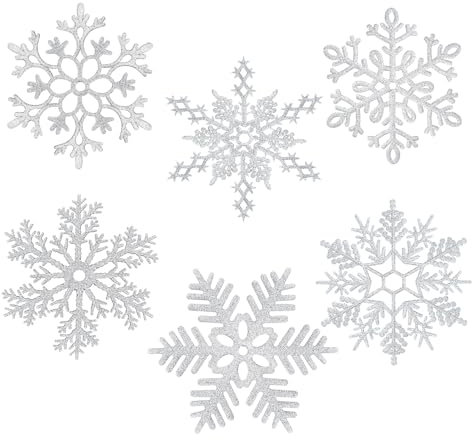 MIAHART 12 inches Large Silver Snowflakes Ornaments 6 Pack Big Plastic Glitter Snowflake Ornaments for Christmas Tree Winter Indoor Outdoor Window Giant Craft Hanging Snowflakes Decorations