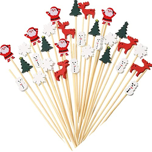 GUSTO Palillos Decorativos Navideños Mixtos Grandes para Fiestas, Cócteles, Palitos para Aperitivos, Bocadillos, Cena en Casa, Finger Food, Bares, Restaurantes, Pubs (500 PCS - Mezcla Navideña)