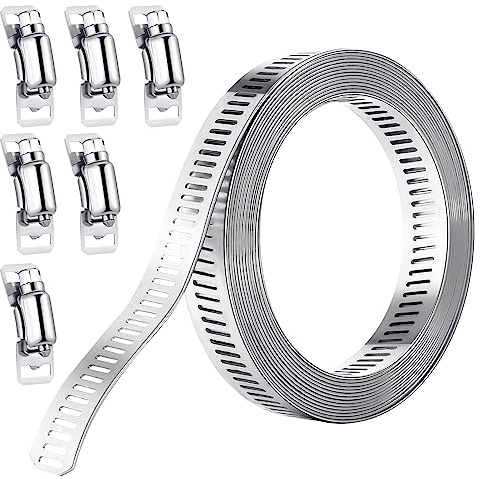 RosewineC 304 Stainless Steel 3m Adjustable Hose Clamp Kit | 3m Stainless Steel Strap, Cuttable Adjustable Size, 6 Fastening Clips, Rustproof Corrosion Resistant