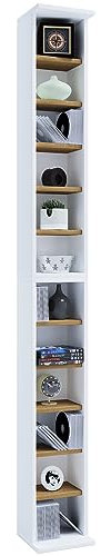 VCM Holzregal stehend | platzsparender CD Schrank für 204 CDs oder 72 DVDs | Maße: H. 180 x B. 21 x T. 20 cm | Elegantes DVD Regal stehend | Blu-Ray Regal | CD Regal - Bigol