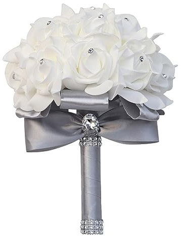 yuwqqoajv Bouquet di Rose Eleganti e attraenti per Una Bella Cerimonia di Nozze Fiori in PE Bouquet da Sposa Decorazione di Nozze, Nastro d'Argento