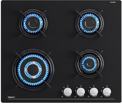 Placa de Cocción de Gas magicplux de 4 Quemadores, 60 cm, Cocina Empotrable, Gas de Ciudad y Botella, 8500W