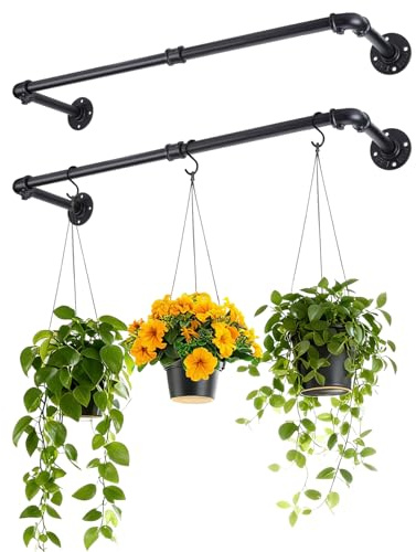 Bigmeta Pflanzenhänger für den Innenbereich, stark belastbar, hängende Pflanzenhalter, Fenster-Pflanzenregale, schwarze Metallstange für Wand-Decken-Dekoration, 2 Stück (Topfkette und Pflanze nicht im