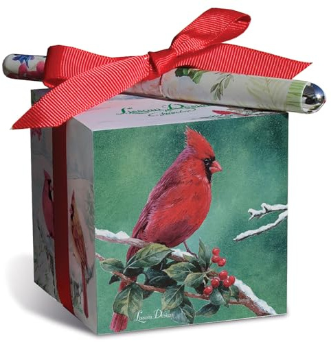 Lissom Design Notepad Gift Sets - 2-Piece Block Paper Note Pad & Pen Gift Set for Home or Office, 3 x 3-Inch Cube, Winter Harmony