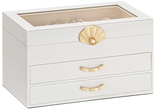 Enthralite Jewelry Box with 2 Drawers: Display Organizer for Earrings Necklaces - Gift for Girls Women (White)