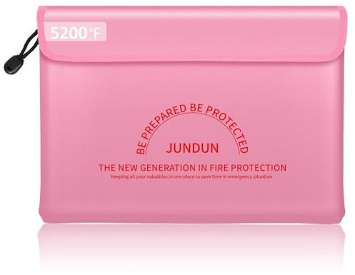 JUNDUN Feuerfeste Dokumententasche(36x26cm 5200℉), Feuerfeste Geldtasche | Tresor Feuerfest Wasserdicht Geldscheine Aufbewahrung Aktentasche Für Dokumente/Geld/Passport/Bankdatei Und Bargeld, Rosa