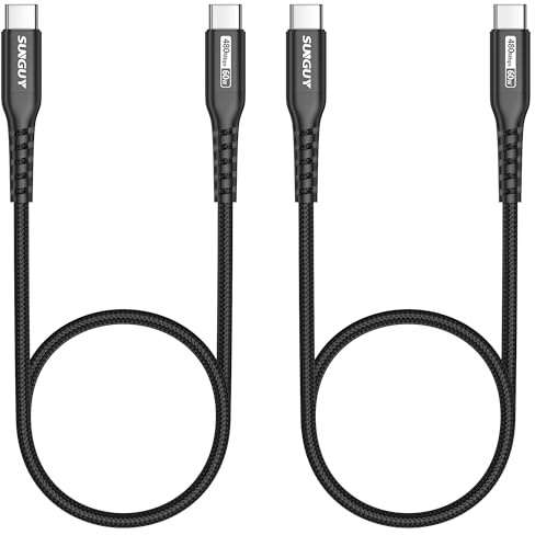 SUNGUY 2 pièces Cable USB C vers USB C, 0.5 M Câble 60 W charge rapide Compatible avec iPhone 16/15 Pro Max, MacBook Pro, iPad Pro 2020, MacBook Air, Galaxy S24-Noir