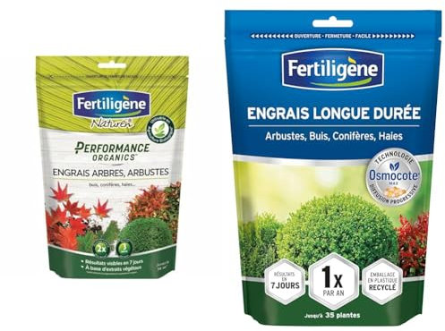 FERTILIGENE NATUREN POEARB7 - Engrais Granulés Performance Organics Arbres, Arbustes, Buis & FERTILIGENE OSCABN - Engrais Granulés Longue Durée Osmocote Max Arbustes, Buis, Conifères 700 g