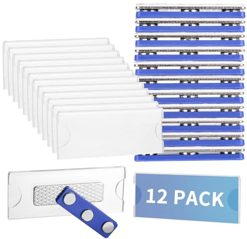 Badge Aimanté, 12 pièces Badge Nom Aimant, Badge Personnalisable, Badges Porte Carte Aimantée Personnalisé, Magnétique Plaques Porte-noms pour Vêtements avec 3 Aimants Puissants au Néodyme